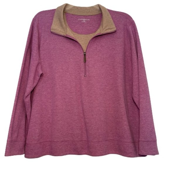 croft & barrow Tops - CROFT & BARROW Purple Tan 1/2 Zip Pullover Sweatshirt Pink Mulberry Plus Size 2X